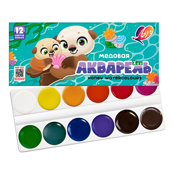 Краски акв 12цв. Луч ZOO медовые, без кисти, КАРТОННАЯ упаковка /42/
