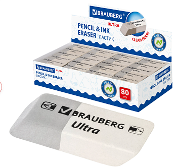 Ластик BRAUBERG "Ultra", 41х14х8 мм, серо-белый, натуральный каучук, 228703 /80/