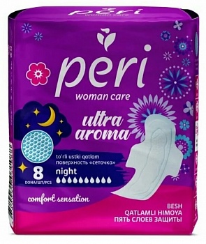 Прокладки гиг. PERI Ultra Aroma Night 8шт. (сетка) /24/