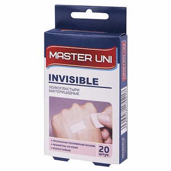 Пластыри MASTER UNI INVISIBLE 20шт невидимый, на прозр. полимерной основе, коробка с европод.