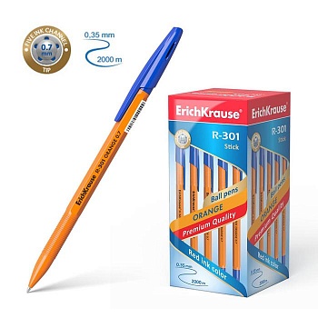 Ручка шариковая Erich krause R-301 Orange Stick 0.7мм синяя, инд.ш/к/50/