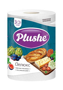 Бумажное полотенце PLUSHE Делюкс 1 рулон, 25 м, 3сл. Белый /18/