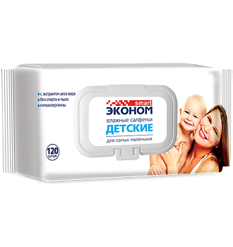 Влажные салфетки 120шт Эконом smart  для детей с клапаном /16/
