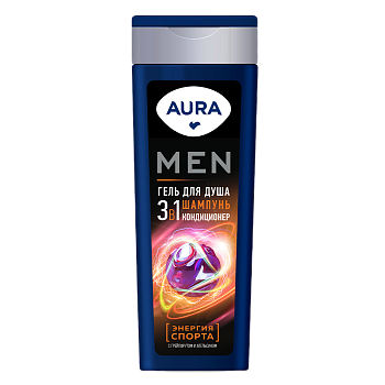 Гель для душа AURA MEN 380мл 3в1 Энергия спорта /8/КОТТОН КЛАБ