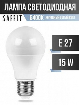 Лампа светодиодная Saffit ЛОН А60 E27 15W(1500lm) 6400K 6K матовая 112x60  SBA6015 55012