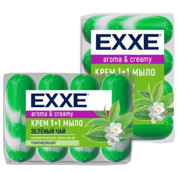 EXXE Косметическое крем-мыло 1+1 Зеленый чай 4шт*75г (зеленое полосатое) экопак /12/Арвитекс