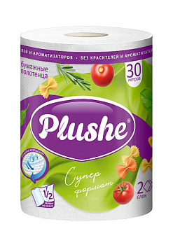 Бумажное полотенце PLUSHE Супер формат 1 рулон, 30 м, 2сл., белое /18/79148