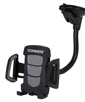 Держатель для телефона в авто на стекло SONNEN, зажим 50-100 мм, вращение 360°, 354921