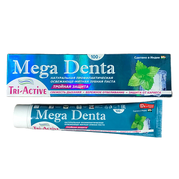 Зубная паста "Megadenta" 100г Тройная защита Tri-activ натур. освежающе-мятная /72/
