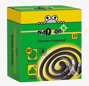 Спирали от комаров NADZOR малодымные, без запаха, черные 10шт. /60/