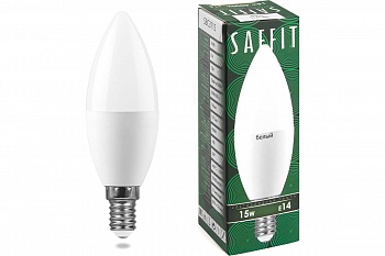Лампа св/д Saffit свеча С37 E14 15W(1275lm) 4000K 4K матовая 121x37  SBA3715 55204