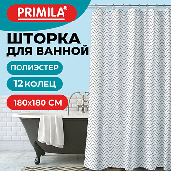 Шторка для ванной PRIMILA Узоры, полиэстер, 180х180 см, плотность 80г/м2, кольца в комплекте /2/