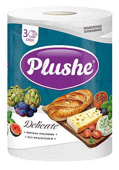 Бумажное полотенце PLUSHE DELICATE 1 рулон, 25 м, 3сл. Белый /18/