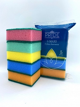 Губка бытовая PRIDE с чист. сл.  5шт Макси (90*60*35) /30/