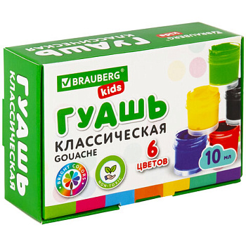 Гуашь  6цв 10мл BRAUBERG KIDS "NEW" /36/192374